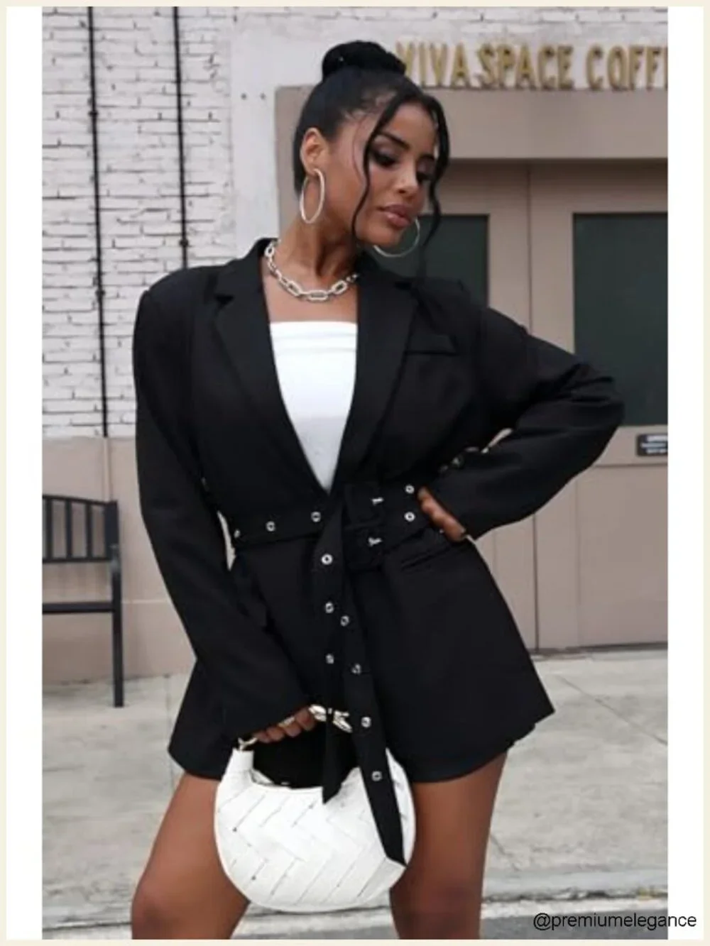 Oversize Long Sleeve Business Casual Blazer with Belt for Women Work Suit Jacket